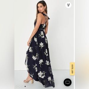 Lulus All Mine Navy floral wrap high low maxi dress, size XS, worn twice